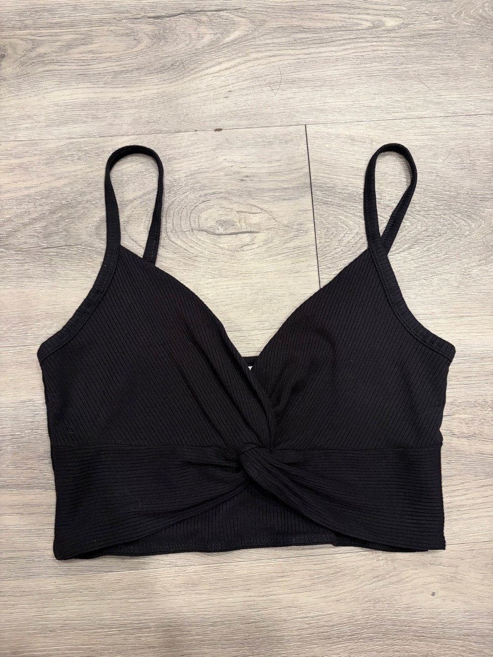 Wilfred Bay Tank Ribbed Twist-Front Crop Top Black Medium Like New